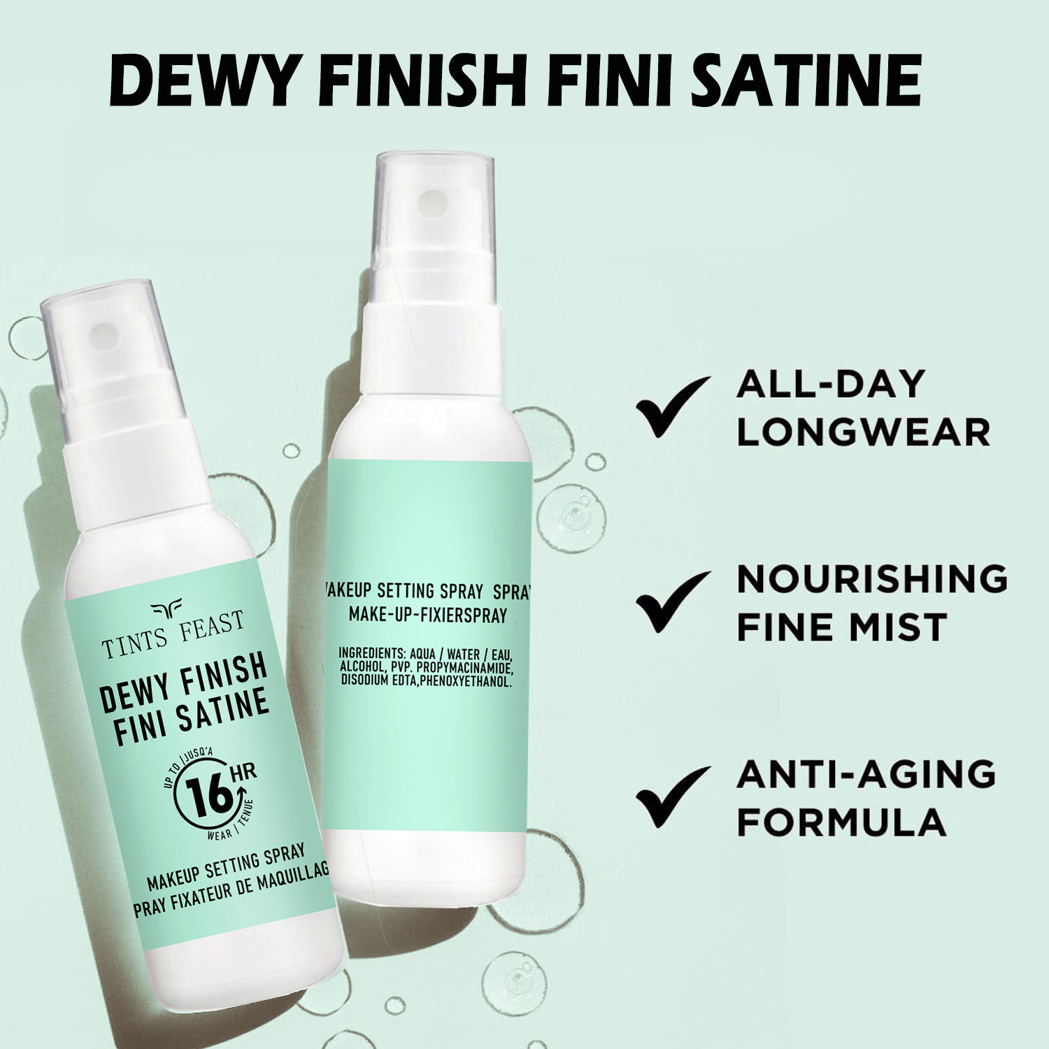 Spray fissante per trucco waterproof, formula antiet&agrave; a lunga durata